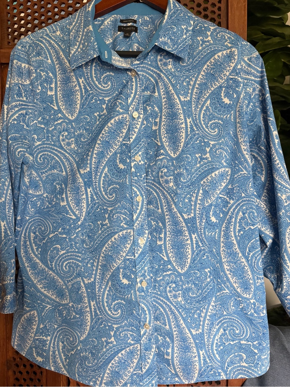 Talbots Blue and White Paisley Button-Down Shirt